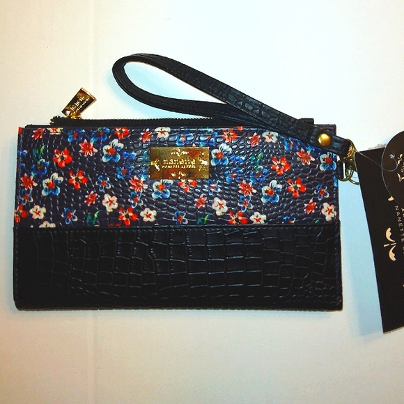 NWT NANETTE LEPORE Large Floral Croco RFID Foldover Snap Wallet/Phone Wristlet - Picture 1 of 16